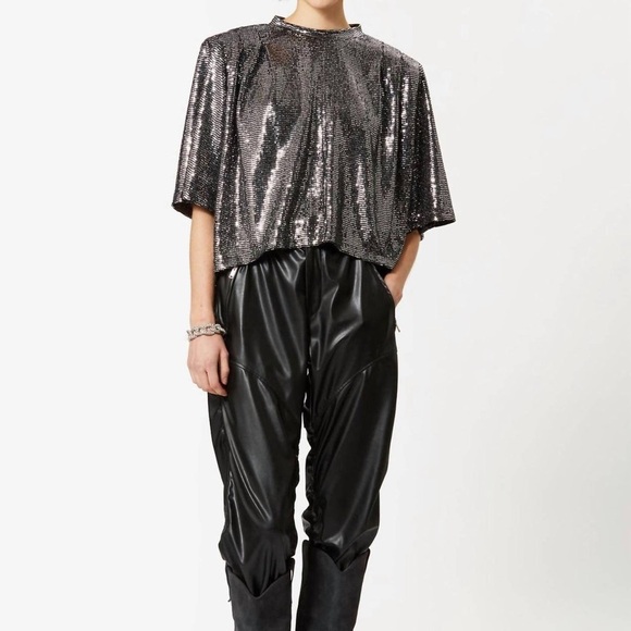 Isabel Marant Étoile Delfi Oversized Metallic Embellished Top size 10